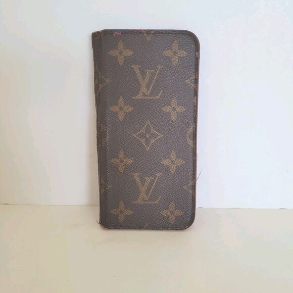 LOUIS VUITTON LV Iphone X/Xs phone Card Case Leather Brown Pink Monogram Bifold